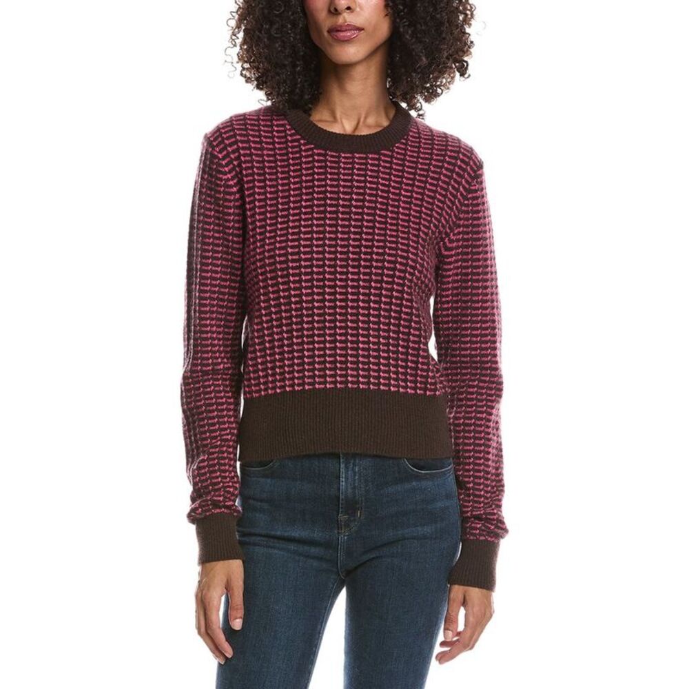 Brodie Cashmere Womens Ethereal Stitch Crewneck 100% Cashmere Sweater, Brown